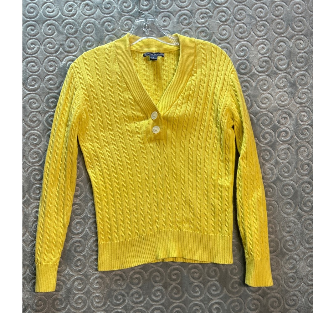 American‎ Living Womens Cable Knit Cotton Sweater Yellow Large